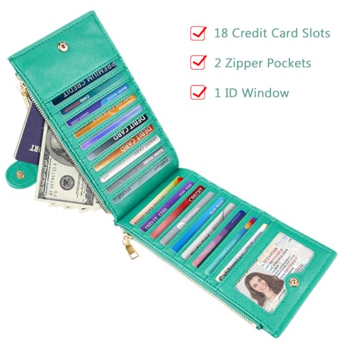 Coco Rossi Womens RFID Blocking Large Capacity Wallet Multi Card Organizer Bifold Wallet for Women with Zipper Pocket，Green Daisy - Image 5