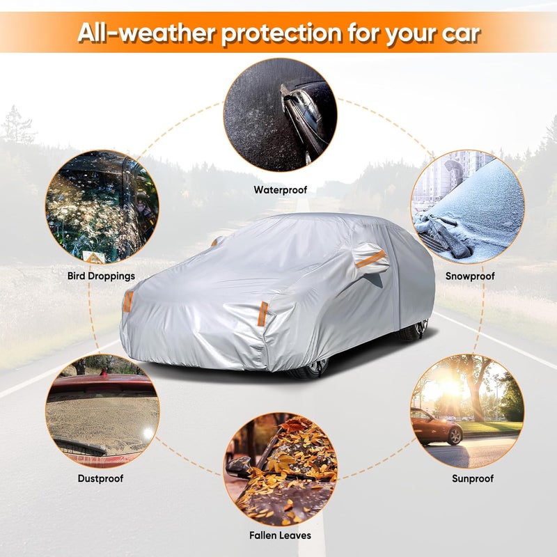 NEVERLAND Sedan Car Cover Waterproof Heavy Duty All Weather Protection Snow Anti-UV Windproof Outdoor Full Car Cover Fit for Automobiles BMW/Mercedes-Benz/Honda (185-196 inch) - Image 4