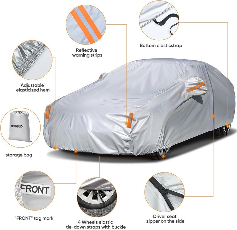 NEVERLAND Sedan Car Cover Waterproof Heavy Duty All Weather Protection Snow Anti-UV Windproof Outdoor Full Car Cover Fit for Automobiles BMW/Mercedes-Benz/Honda (185-196 inch) - Image 3