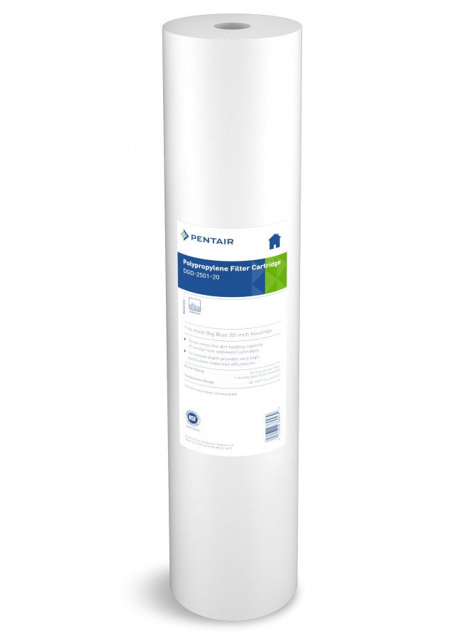 Pentek Pentair Pentek DGD-2501-20 Big Blue Water Filter, 20-Inch Whole House Sediment Filter Cartridge Replacement, Dual-Gradient Density Spun Polypropylene, 20" x 4.5", 1 Micron, Pack of 1, White - Image 1