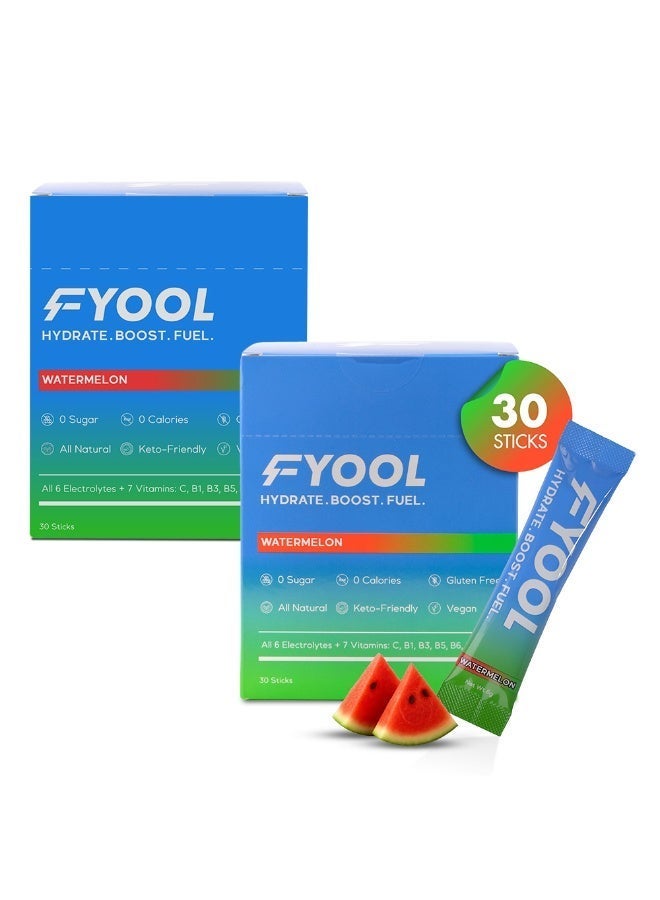 فيوول فيول مسحوق ترطيب إلكتروليت | إلكتروليتات + فيتامينات ومعادن | بدون سكر أو سعرات | يعزّز الطاقة | خالٍ من الغلوتين | ضروري للسفر | نكهة البطيخ | عبوة من قطعتين - Image 1