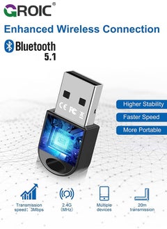 GROIC Black USB Bluetooth Adapter 5.1 for Desktop PC, Plug & Play Mini Bluetooth EDR Dongle Receiver & Transmitter for Laptop Computer Bluetooth Headphones Keyboard Mouse Speakers Printer Windows 11/10/8.1  - Image 2