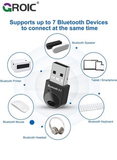 GROIC Black USB Bluetooth Adapter 5.1 for Desktop PC, Plug & Play Mini Bluetooth EDR Dongle Receiver & Transmitter for Laptop Computer Bluetooth Headphones Keyboard Mouse Speakers Printer Windows 11/10/8.1  - Image 4