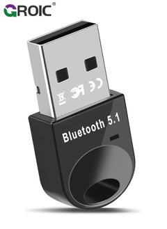 GROIC Black USB Bluetooth Adapter 5.1 for Desktop PC, Plug & Play Mini Bluetooth EDR Dongle Receiver & Transmitter for Laptop Computer Bluetooth Headphones Keyboard Mouse Speakers Printer Windows 11/10/8.1  - Image 1