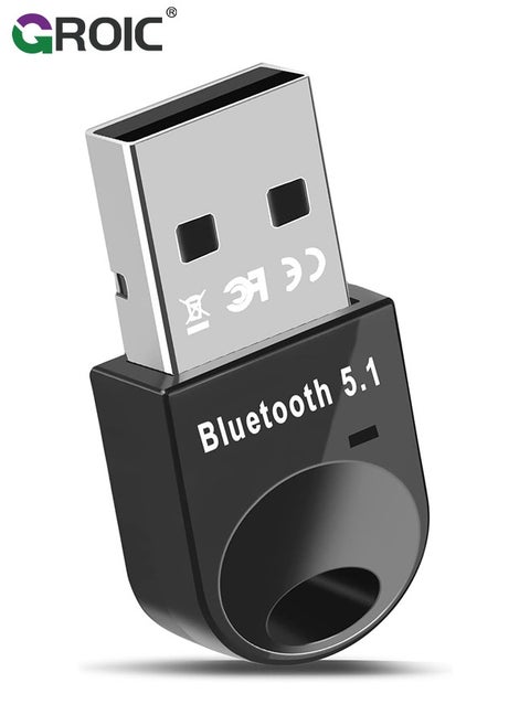 محول بلوتوث USB أسود 5.1 لأجهزة الكمبيوتر المكتبية، جهاز استقبال وإرسال صغير بتقنية EDR بتقنية Bluetooth للتوصيل والتشغيل لأجهزة الكمبيوتر المحمولة وسماعات الرأس ولوحة المفاتيح والماوس ومكبرات الصوت والطابعات التي تعمل بنظام التشغيل Windows 11/10/8.1