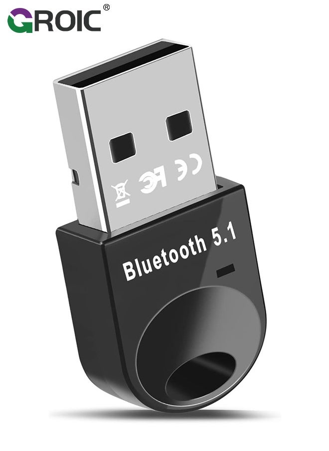 GROIC - Black USB Bluetooth Adapter 5.1 for Desktop PC, Plug & Play Mini Bluetooth EDR Dongle Receiver & Transmitter for Laptop Computer Bluetooth Headphones Keyboard Mouse Speakers Printer Windows 11/10/8.1 - Image 1