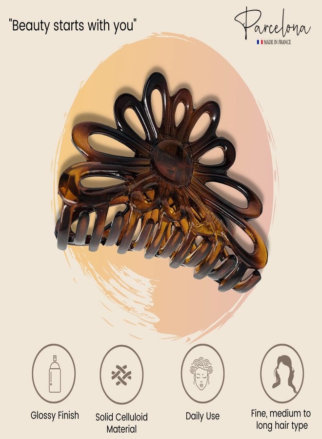Parcelona French Plume 3" Celluloid No Slip Grip Covered Spring Jaw Hair Claw Durable Styling Women Hair Accessories, Made in France (Tortoise Shell Brown) - Image 2