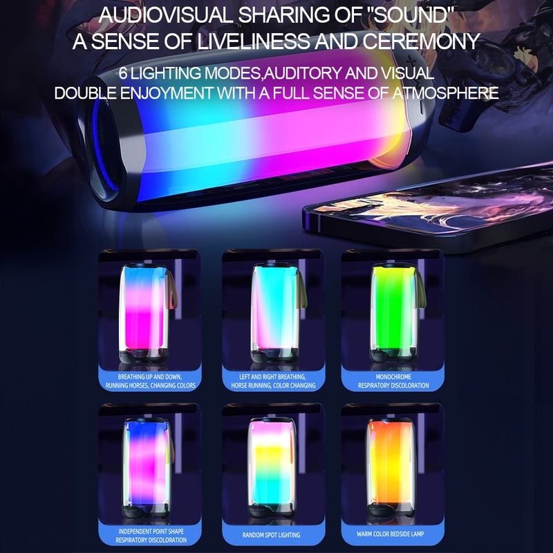 Portable BT Karaoke Speaker with Dynamic Bass 6-Mode LED Lights Color Changing Support Voice Control TWS Surround Stereo Sound   Playing Included Microphone for Outdoor Entertainment Party Camping - Image 4