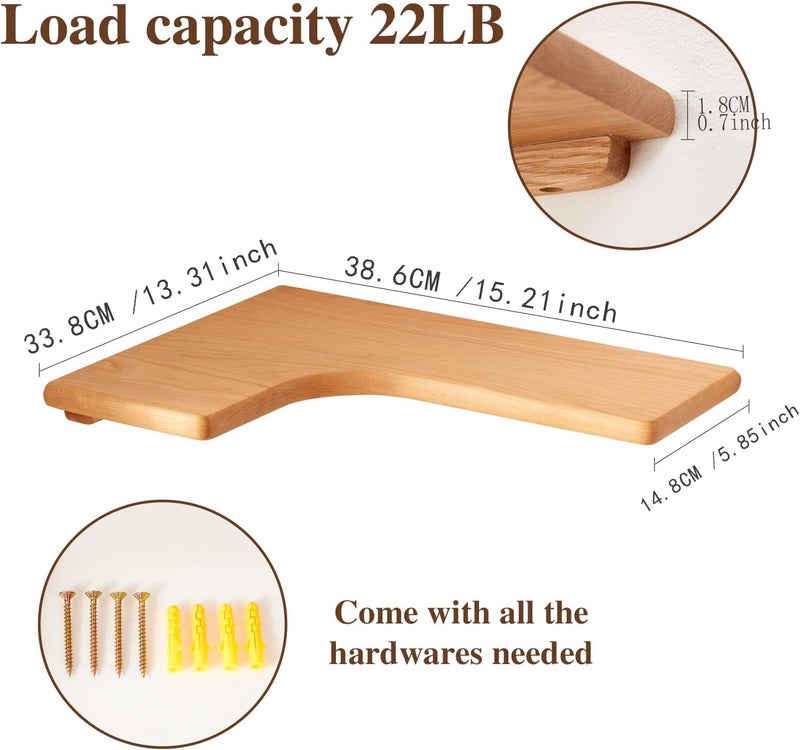 Runam Woods LShaped Floating Corner Wall Shelf for Kitchen Bathroom Living Room and Bedroom Solid Wood Shelf for Wall Decore and Storage Set of 1 - Image 2