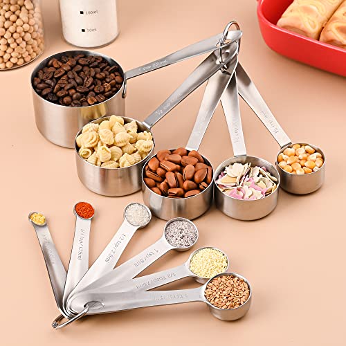 Viwehots Measuring Cups and Spoons Set 11, 18/8 Stainless Steel Measuring Cups and Spoons for Dry & Liquid, 5 US & Metric Measure Cups and 6 Measure Spoons Set for Kitchen & Baking Measuring Tools - Image 2