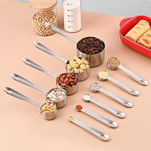 Viwehots Measuring Cups and Spoons Set 11, 18/8 Stainless Steel Measuring Cups and Spoons for Dry & Liquid, 5 US & Metric Measure Cups and 6 Measure Spoons Set for Kitchen & Baking Measuring Tools - Image 3