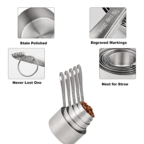 Viwehots Measuring Cups and Spoons Set 11, 18/8 Stainless Steel Measuring Cups and Spoons for Dry & Liquid, 5 US & Metric Measure Cups and 6 Measure Spoons Set for Kitchen & Baking Measuring Tools - Image 5