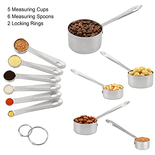 Viwehots Measuring Cups and Spoons Set 11, 18/8 Stainless Steel Measuring Cups and Spoons for Dry & Liquid, 5 US & Metric Measure Cups and 6 Measure Spoons Set for Kitchen & Baking Measuring Tools - Image 4