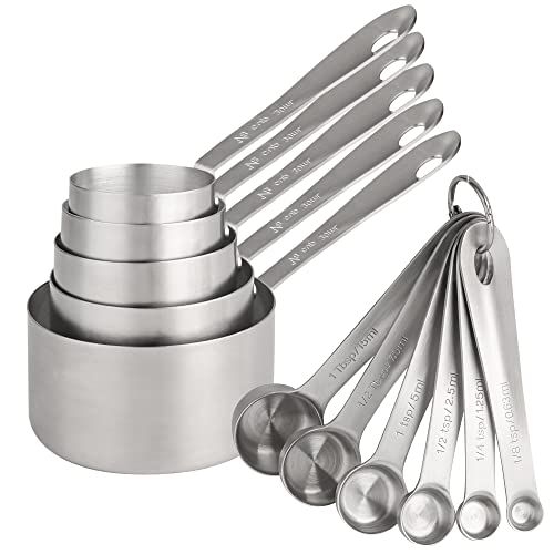 Viwehots Measuring Cups and Spoons Set 11, 18/8 Stainless Steel Measuring Cups and Spoons for Dry & Liquid, 5 US & Metric Measure Cups and 6 Measure Spoons Set for Kitchen & Baking Measuring Tools - Image 1