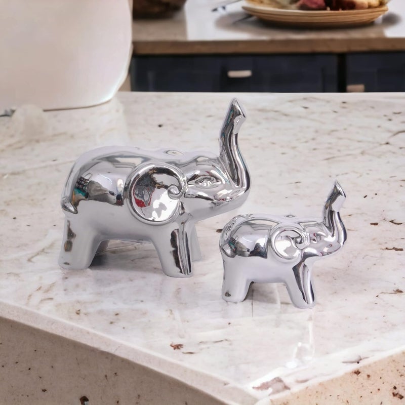 Chocozone Lucky Charm Elephant Mother & Baby Ceramic Showpieces for Home Decor Elephant Decoration Items for Room - Image 1