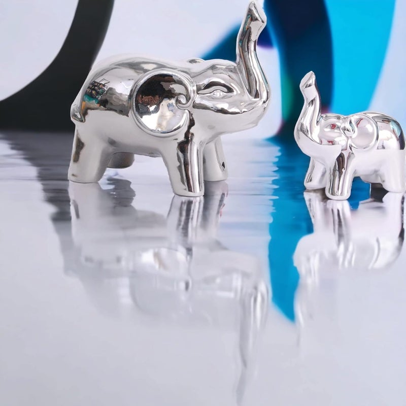 Chocozone Lucky Charm Elephant Mother & Baby Ceramic Showpieces for Home Decor Elephant Decoration Items for Room - Image 3