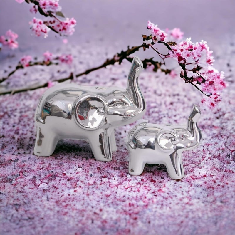 Chocozone Lucky Charm Elephant Mother & Baby Ceramic Showpieces for Home Decor Elephant Decoration Items for Room - Image 2