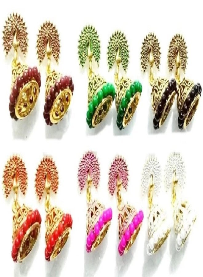 MONKDECOR Beautiful Combo Set Of 6 Pair Small Jhumkis For Girls and Women.(Design-Khila Morr) - Image 2