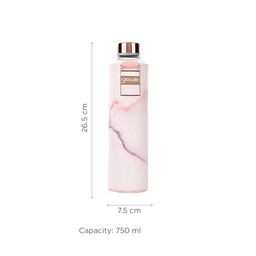 GLASAFE Glass Water Bottle w/t Protective Vegan Leather Cover | Glass Water Bottle For Girls | Wide Mouth | Spill-Proof Cap | Refrigerator Safe | 750ml (Coral Peach) - Image 2