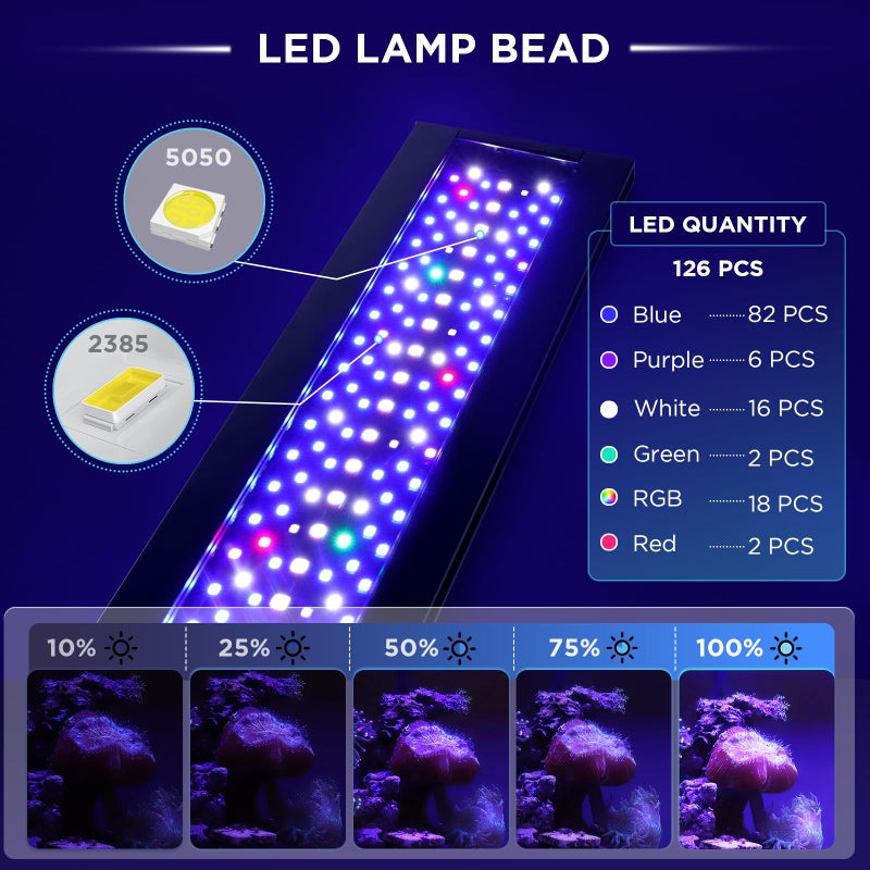 hygger Clip On 24/7 Saltwater Aquarium LED Light, 22W Sunrise-Daylight-Moonlight Mode and DIY Mode, Adjustable Timer Adjustable Brightness Fish Tank Light with 7 Colors for Coral Marine Tank - Image 3