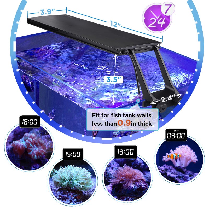 hygger Clip On 24/7 Saltwater Aquarium LED Light, 22W Sunrise-Daylight-Moonlight Mode and DIY Mode, Adjustable Timer Adjustable Brightness Fish Tank Light with 7 Colors for Coral Marine Tank - Image 5