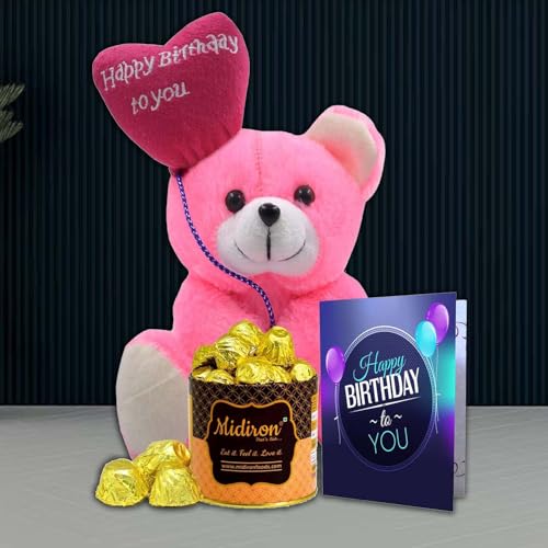 Midiron Happy Birthday Lovely Gift Hamper | Premium Birthday Gift for Wife/Girlfriend/She/Sister/Women| Cute Soft Teddy Gift (Pack Of 3) - Image 1