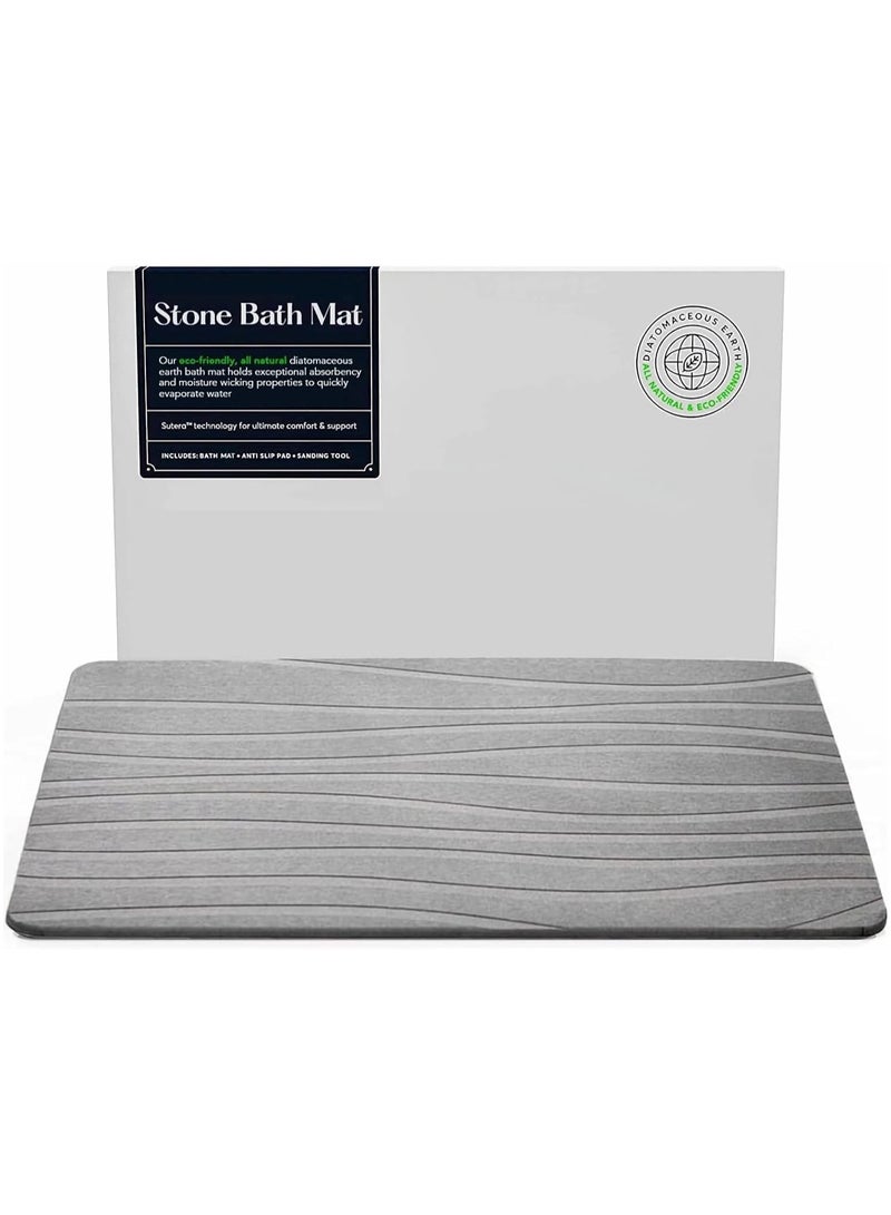 Soofam Stone Bath Mat, Fast-Drying Diatomaceous Earth Shower Mat, Non-Slip Super Absorbent Bathroom Floor Mat, Quick Drying Mat for Bathroom Tub, Kitchen, Home Decor (23.5"x15", Grey) - Image 1
