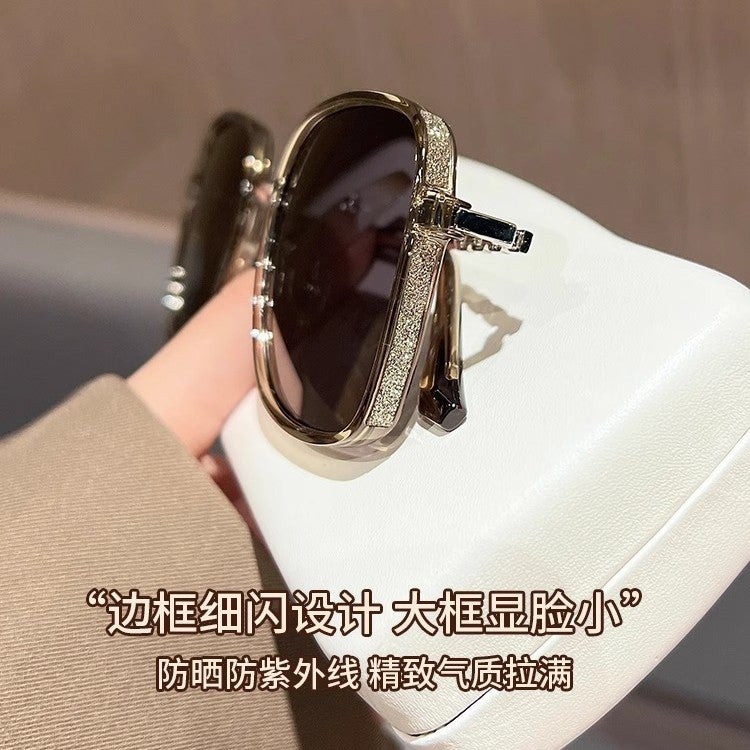 Large Square Frame Polarized Sunglasses Fashion Versatile Driving High-End Olive Black Gray Sunglasses - Image 4