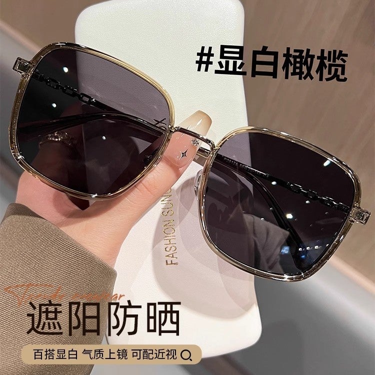 Large Square Frame Polarized Sunglasses Fashion Versatile Driving High-End Olive Black Gray Sunglasses - Image 2