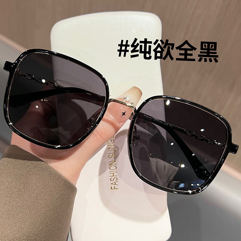 Large Square Frame Polarized Sunglasses Fashion Versatile Driving High-End Olive Black Gray Sunglasses - Image 1