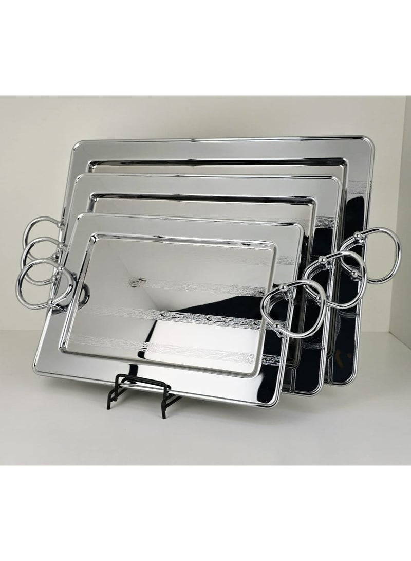 Radin 3Pcs Stainless Steel Serving Tray Set – Premium Serving Trays For Home, Majlis, Parties & Hotels | Food Tea Coffee Snack Serving Tray | Nesting Stackable Design | Durable & Rust-Resistant | Easy To Clean - Image 1