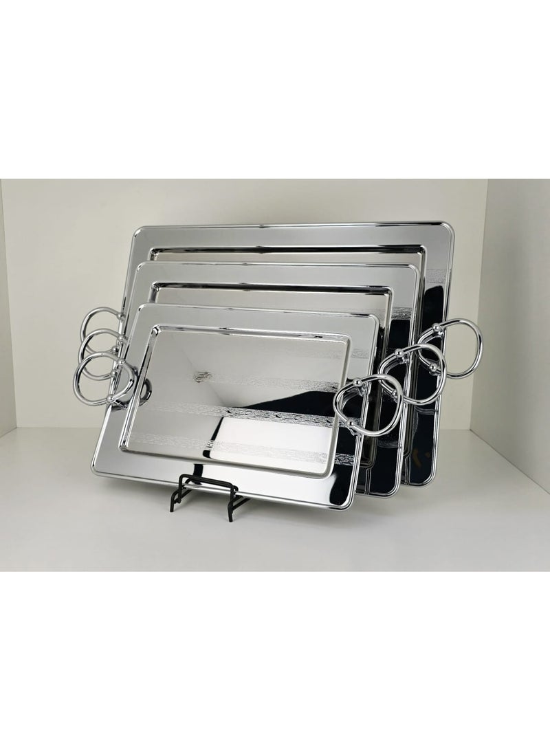 Radin 3Pcs Stainless Steel Serving Tray Set – Premium Serving Trays For Home, Majlis, Parties & Hotels | Food Tea Coffee Snack Serving Tray | Nesting Stackable Design | Durable & Rust-Resistant | Easy To Clean - Image 2