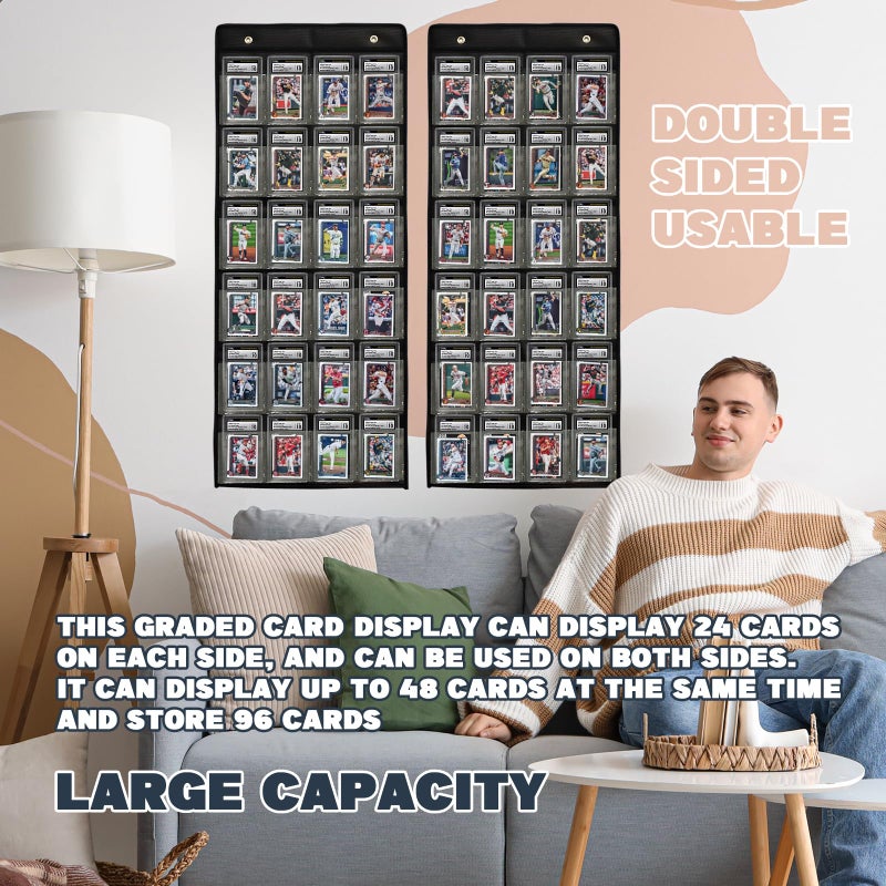 AAiphuwew 2 Pack PSA Cards Display Case, 48 Pockets PSA/BGS/CGC Grading Cards Storage Bag for Sports Card, Baseball Card, Football and Basketball Trading Card Wall Display Bag - Image 4