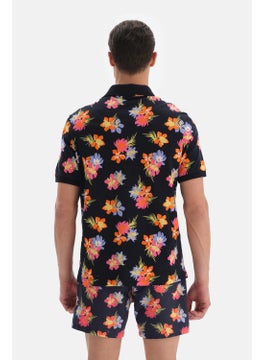 dagi Navy Blue - Pink Pique Polo Collar Floral Design. T-shirt  - Image 2