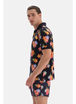 dagi Navy Blue - Pink Pique Polo Collar Floral Design. T-shirt  - Image 3
