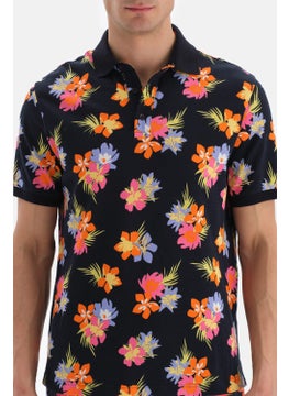 dagi Navy Blue - Pink Pique Polo Collar Floral Design. T-shirt  - Image 4