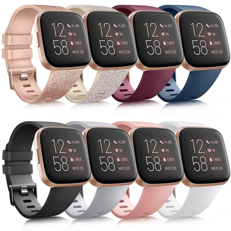 Mugust 8 Pack Sport Bands Compatible with Fitbit Versa 2, Classic Soft Silicone Replacement Wristbands Straps for Fitbit Versa 2 Smart Watch Women Men (8 Pack A, Small) - Image 1