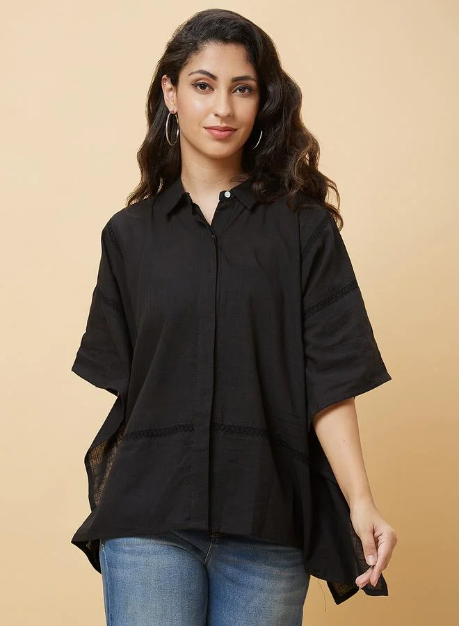 جلو باص بلوزة تونيك بحافة غير متماثلة