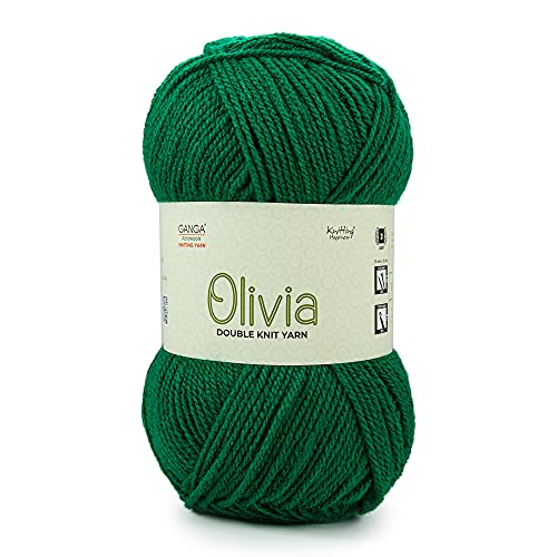 Ganga Acrowools Olivia, Double Knit Yarn. Hand Knitting And Crochet Yarn. Oekotex Class 1 Certified. Pack Of 2 Balls - 100Gms Each. Shade No - Olv017, Green - Image 1