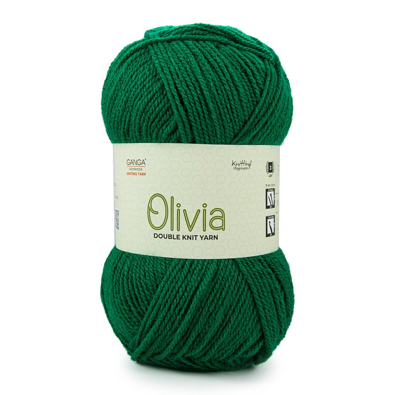 Ganga Acrowools Olivia, Double Knit Yarn. Hand Knitting And Crochet Yarn. Oekotex Class 1 Certified. Pack Of 2 Balls - 100Gms Each. Shade No - Olv017, Green - Image 3