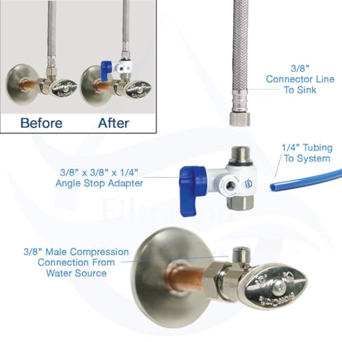 Filtration Warehouse FW Speed Fit 3/8 x 3/8 x 1/4 or 3/8 Inch DUAL O-Ring Stainless Steel Angle Stop Adapter Valve, US Company! Push to Connect Plumbing Fitting, with Clip, Compare to ASVPP1LF or ASVPP2LF (1/4" One-Pack) - Image 4