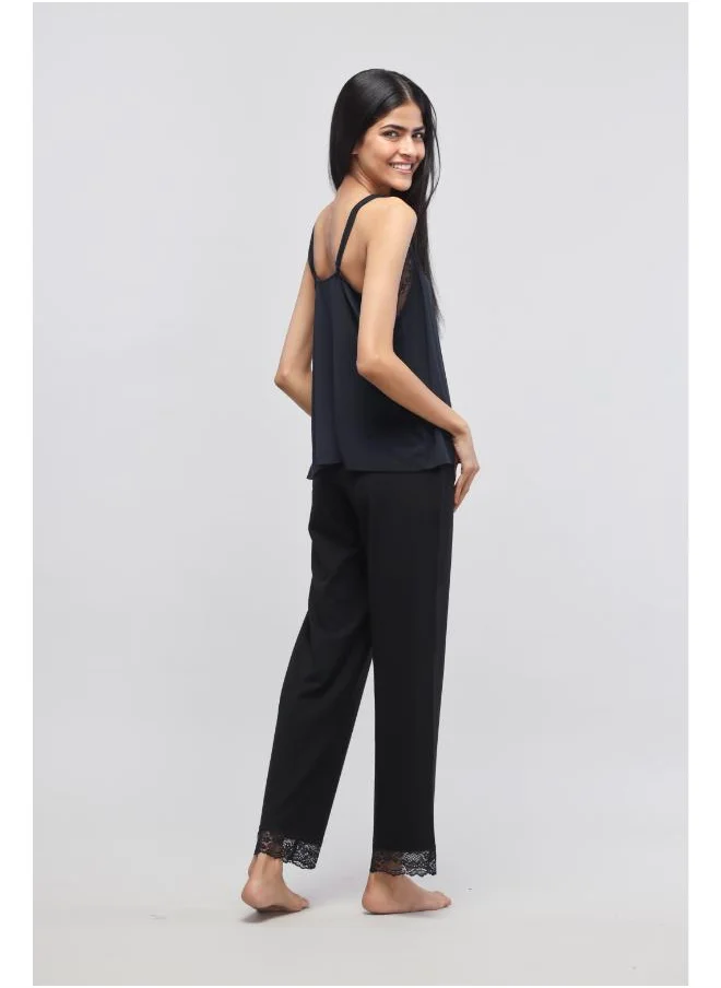 NeceSera Delicate Black Lace Pajama Set with Tank Top