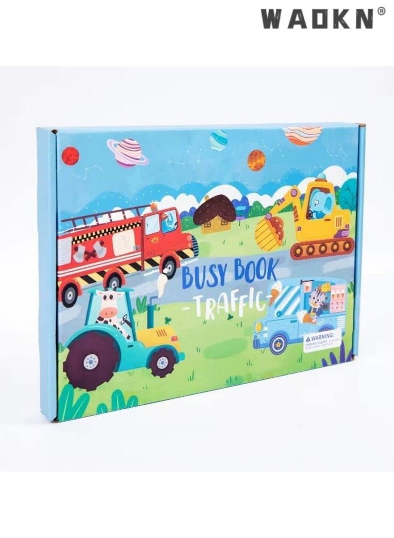 WAOKN Children's Traffic Themed Busy Book, Interactive Soft Activity Book with Travel Toys and Stickers, Educational Tool for Kids, Perfect for Enhancing Learning and Creativity on the Go  - Image 1