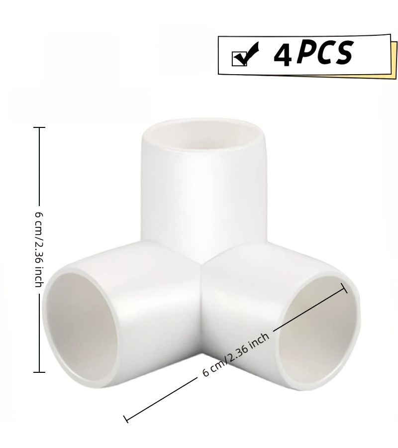 4 قطع من تركيبات PVC 1 بوصة 3 اتجاهات كوع تي 90 درجة للبيوت البلاستيكية وأثاث الخيام - Image 5