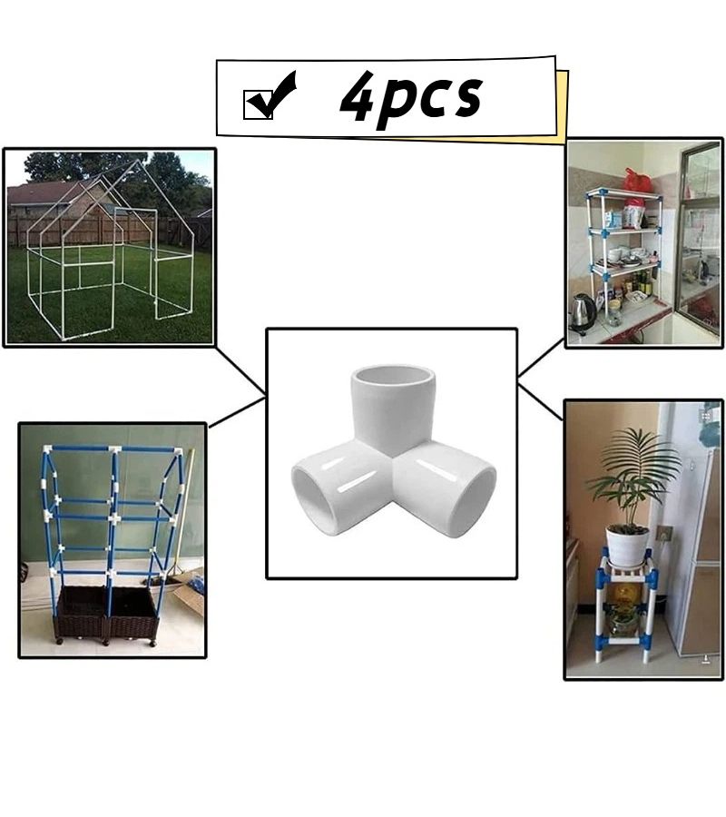 4 قطع من تركيبات PVC 1 بوصة 3 اتجاهات كوع تي 90 درجة للبيوت البلاستيكية وأثاث الخيام - Image 1