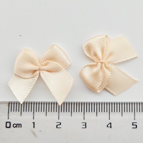 Chenkou Craft 60pcs Mini Satin Ribbon Bows Flowers 1" x3/4" Appliques DIY Craft Beige Color - Image 4