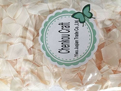 Chenkou Craft 60pcs Mini Satin Ribbon Bows Flowers 1" x3/4" Appliques DIY Craft Beige Color - Image 2