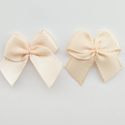 Chenkou Craft 60pcs Mini Satin Ribbon Bows Flowers 1" x3/4" Appliques DIY Craft Beige Color - Image 3