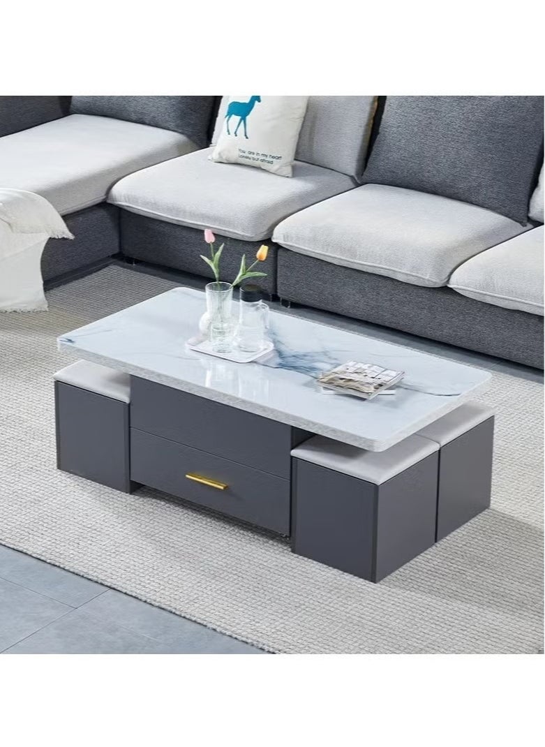 Lift-Top Coffee Table with 4 Stools,Modern Space Saving Center Table, Multi-Functional Adjustable Coffee Table with Hidden Storage Compartment