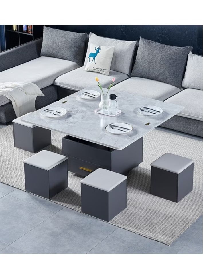 Lift-Top Coffee Table with 4 Stools,Modern Space Saving Center Table, Multi-Functional Adjustable Coffee Table with Hidden Storage Compartment